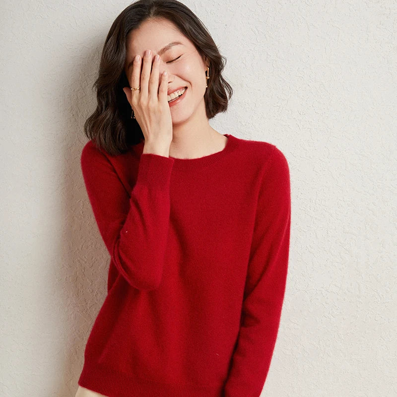 Pull 100% cachemire pur automne/hiver, nouveau haut décontracté en maille à col rond pour femme, pull ample, base de chemisier