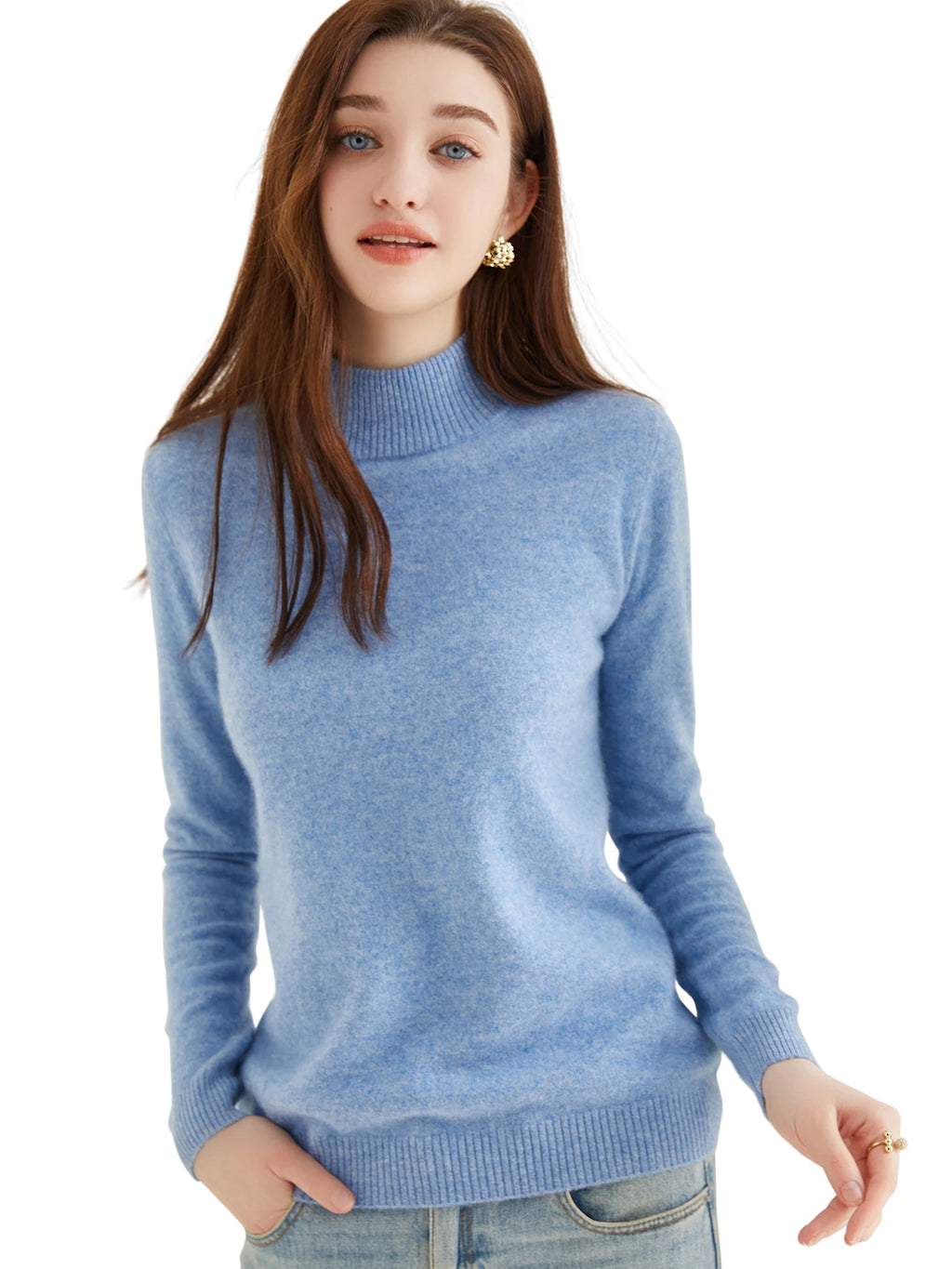 Pull col roulé 100 % cachemire pour femme, pull en maille cachemire et laine, haut tricoté, manches longues