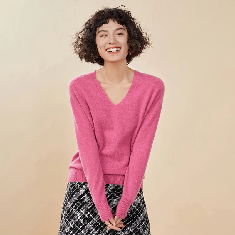 Pull en cachemire pur 100 % pour femme, col V, coupe ample et décontractée, en maille, idéal pour l'automne/hiver. Chemisier basique et polyvalent.