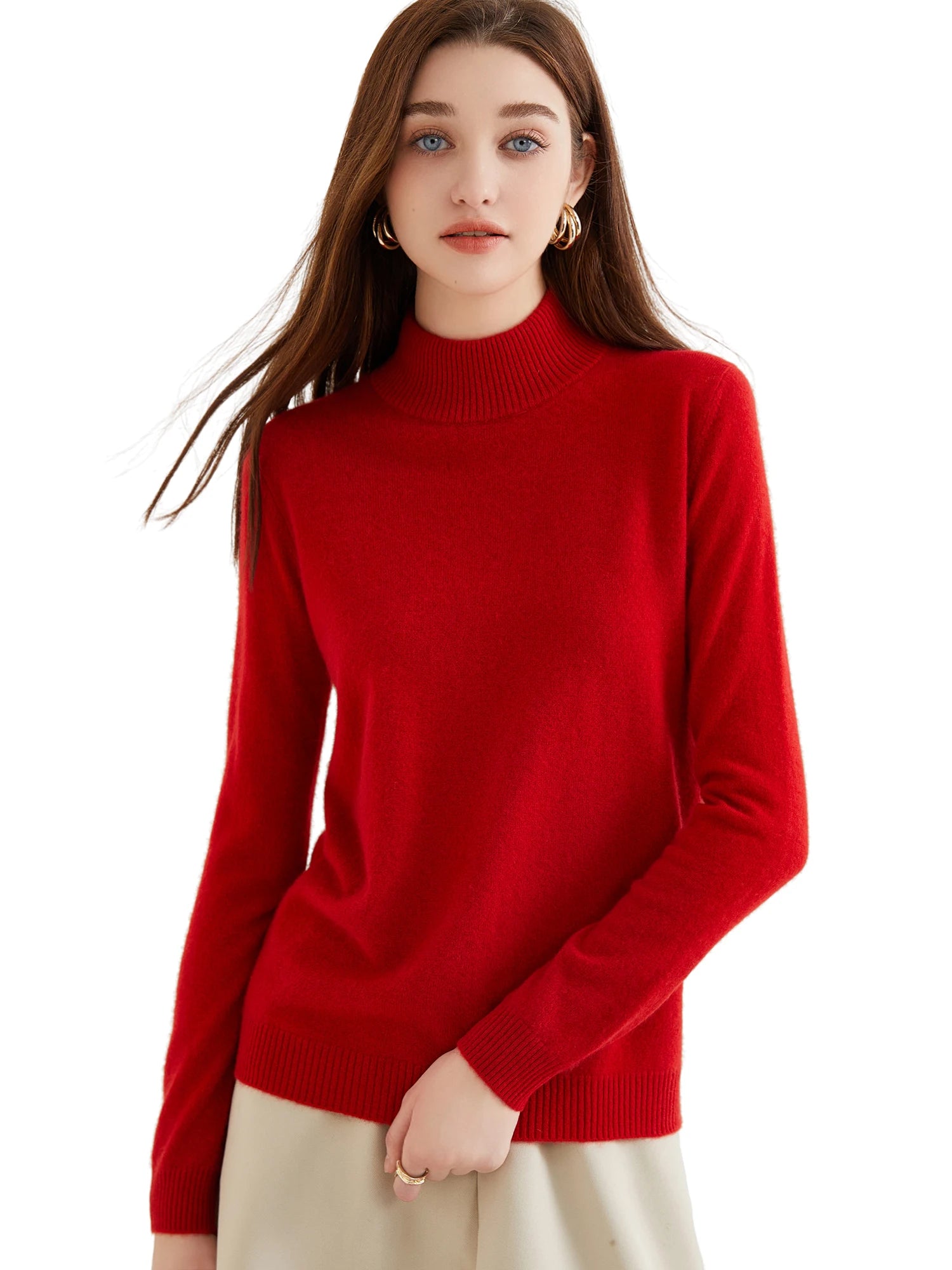 Pull col roulé 100 % cachemire pour femme, pull en maille cachemire et laine, haut tricoté, manches longues
