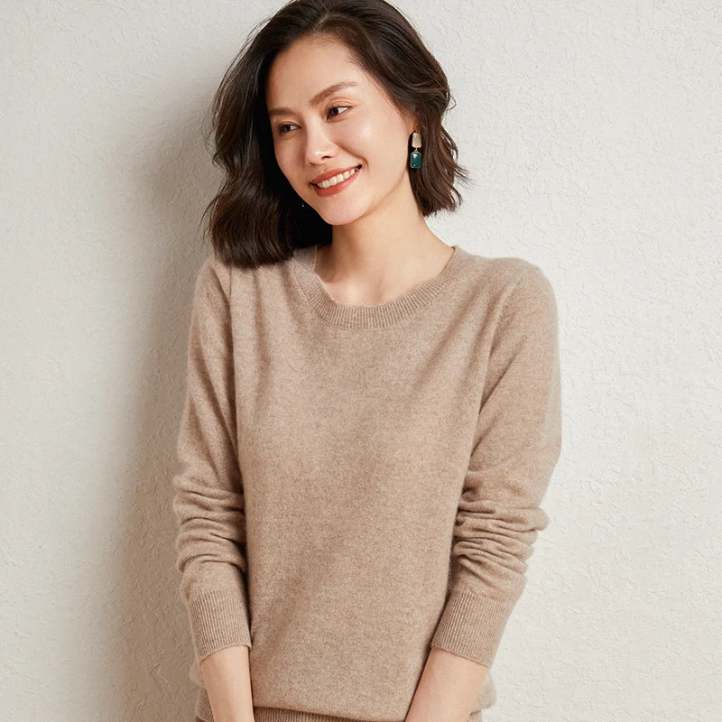 Pull 100% cachemire pur automne/hiver, nouveau haut décontracté en maille à col rond pour femme, pull ample, base de chemisier