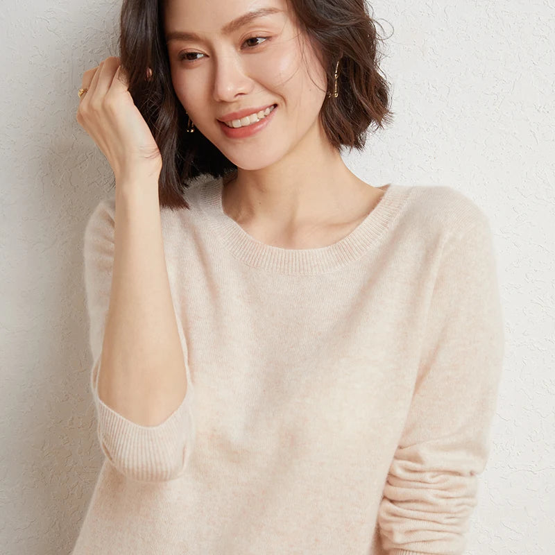 Pull 100% cachemire pur automne/hiver, nouveau haut décontracté en maille à col rond pour femme, pull ample, base de chemisier