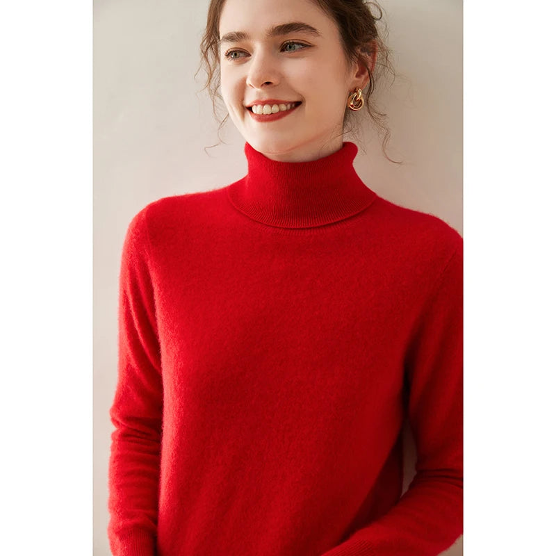 Pull en cachemire pour femme, col roulé, manches longues, 100 % pur cachemire, style coréen.