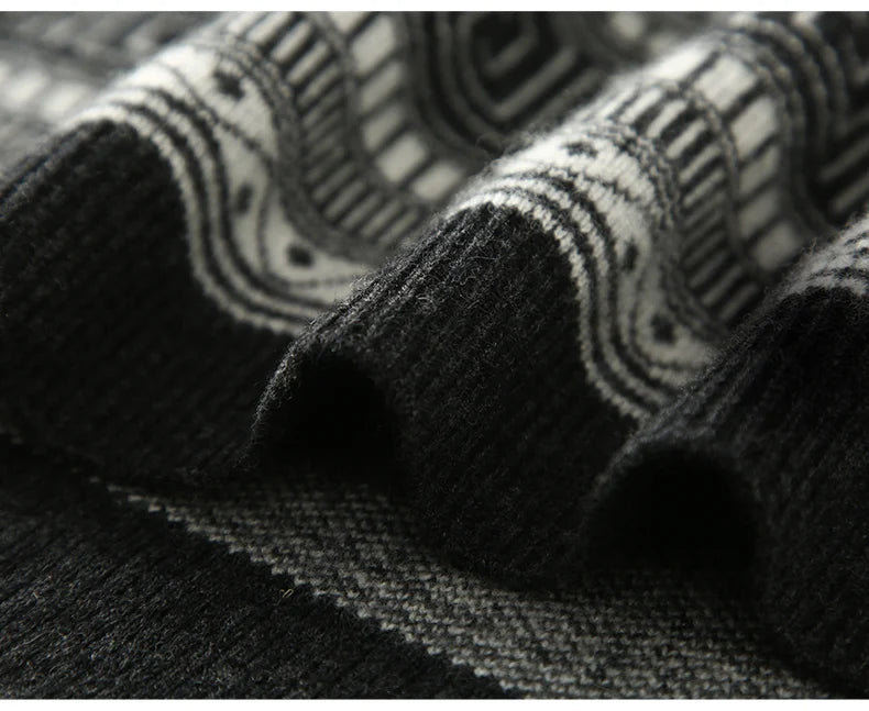 Pull en cachemire automne-hiver pour femme, à capuche, en jacquard épais et ample, doublé de laine tricotée