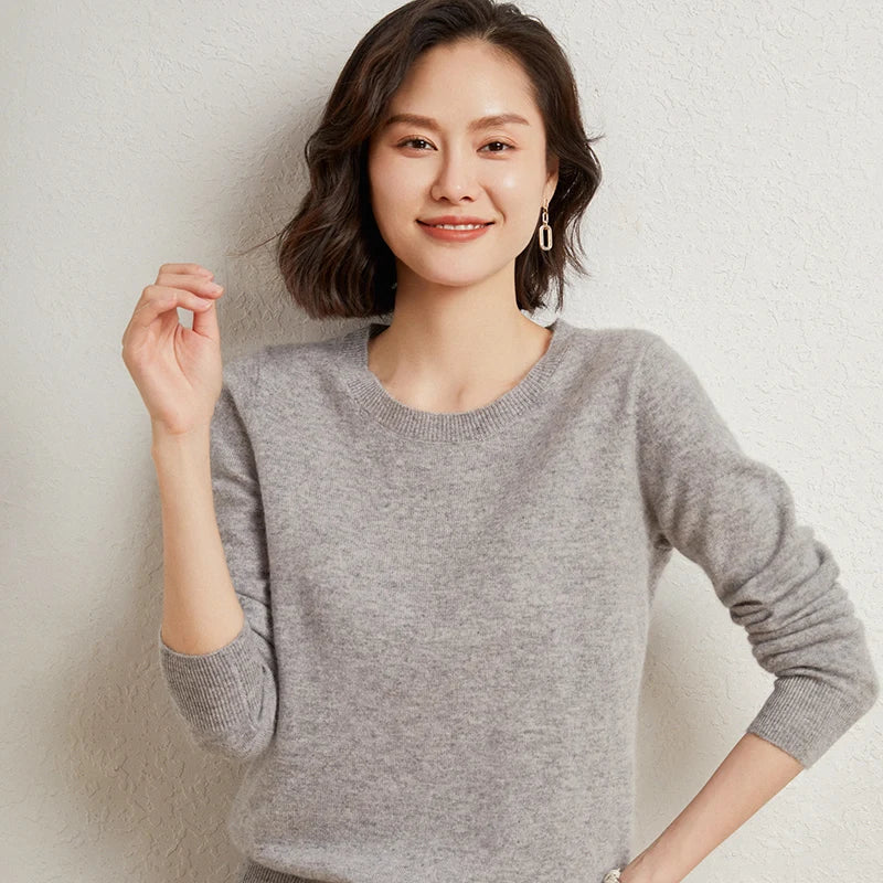 Pull 100% cachemire pur automne/hiver, nouveau haut décontracté en maille à col rond pour femme, pull ample, base de chemisier