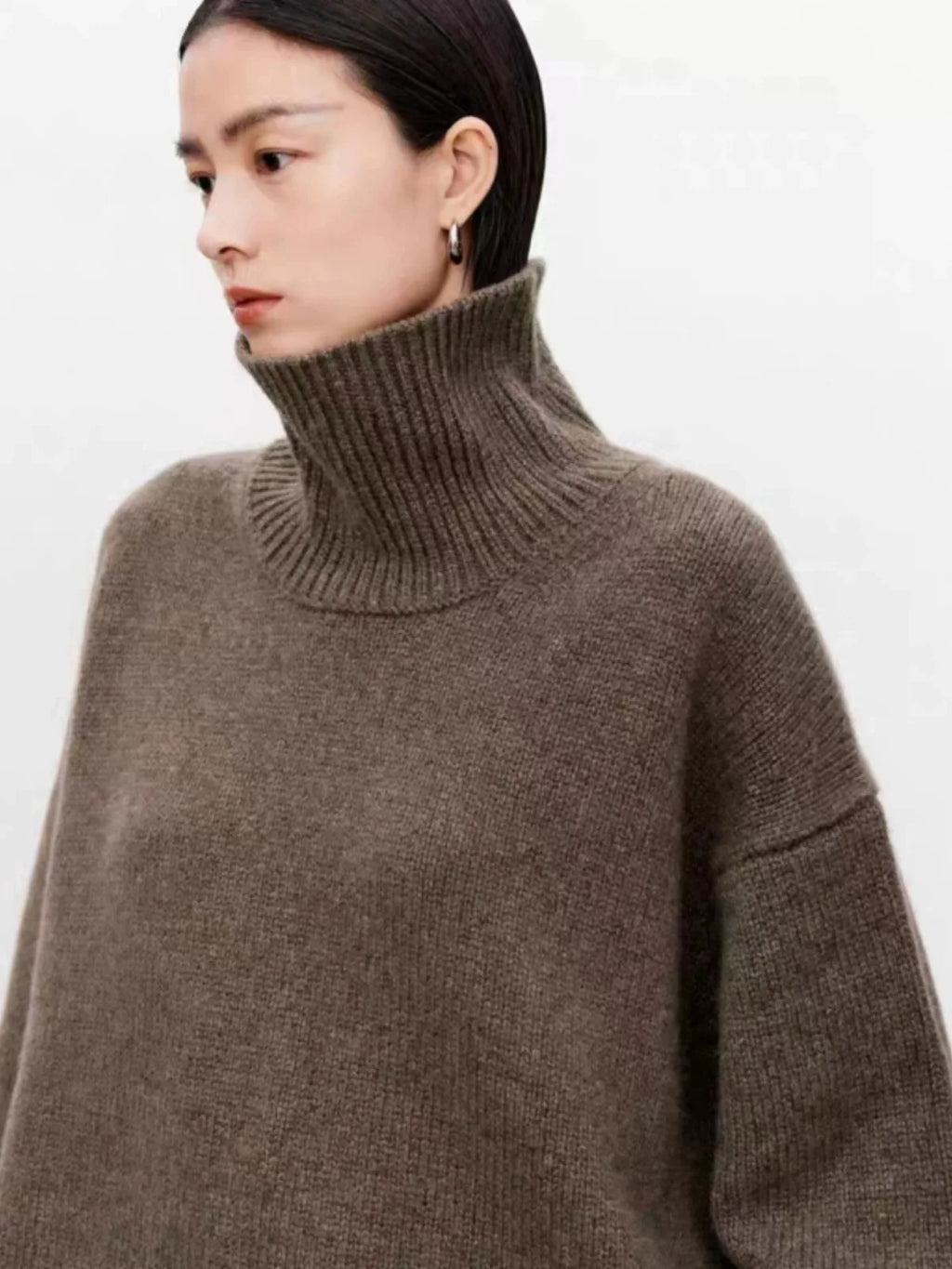 Pull à col roulé haut de gamme en cachemire doux et ciré, 100 % cachemire, ample et épais, sur une base en laine