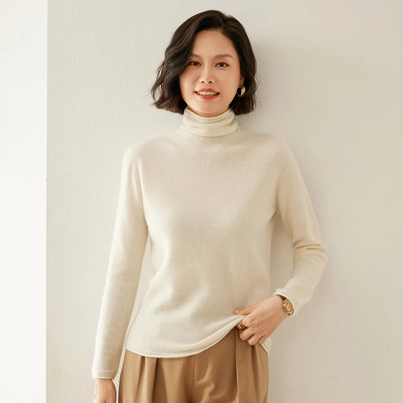 Pull femme 100 % cachemire pur, col roulé, manches longues, chaud et doux, collection automne-hiver 2025. Hauts et vêtements pour femmes
