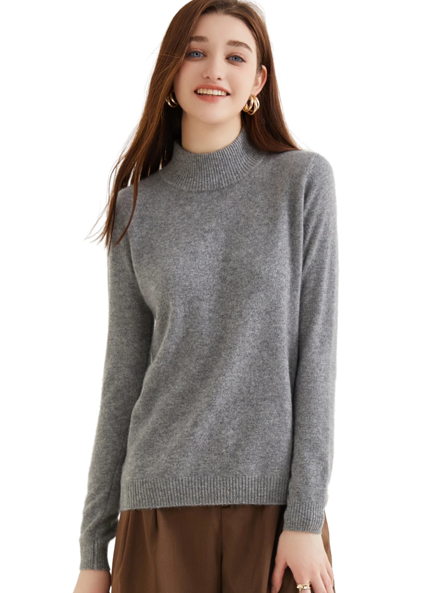 Pull col roulé 100 % cachemire pour femme, pull en maille cachemire et laine, haut tricoté, manches longues