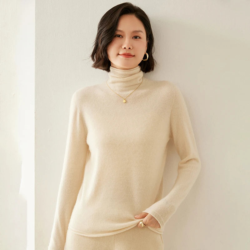 Pull femme 100 % cachemire pur, col roulé, manches longues, chaud et doux, collection automne-hiver 2025. Hauts et vêtements pour femmes