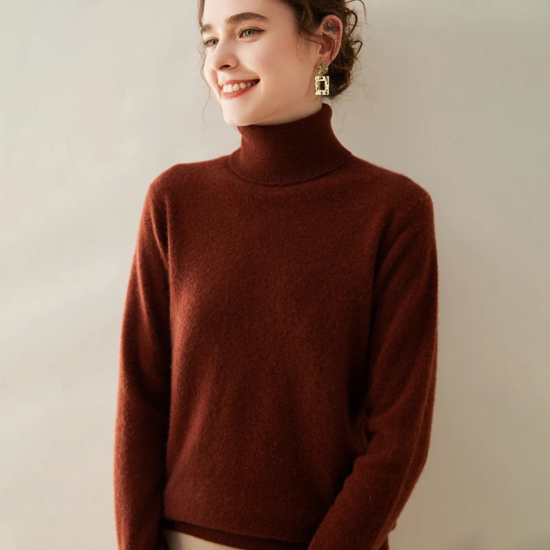 Pull en cachemire pour femme, col roulé, manches longues, 100 % pur cachemire, style coréen.
