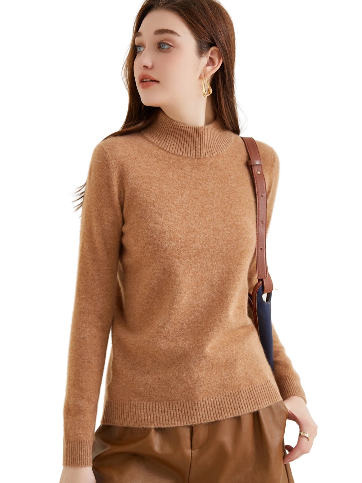 Pull col roulé 100 % cachemire pour femme, pull en maille cachemire et laine, haut tricoté, manches longues