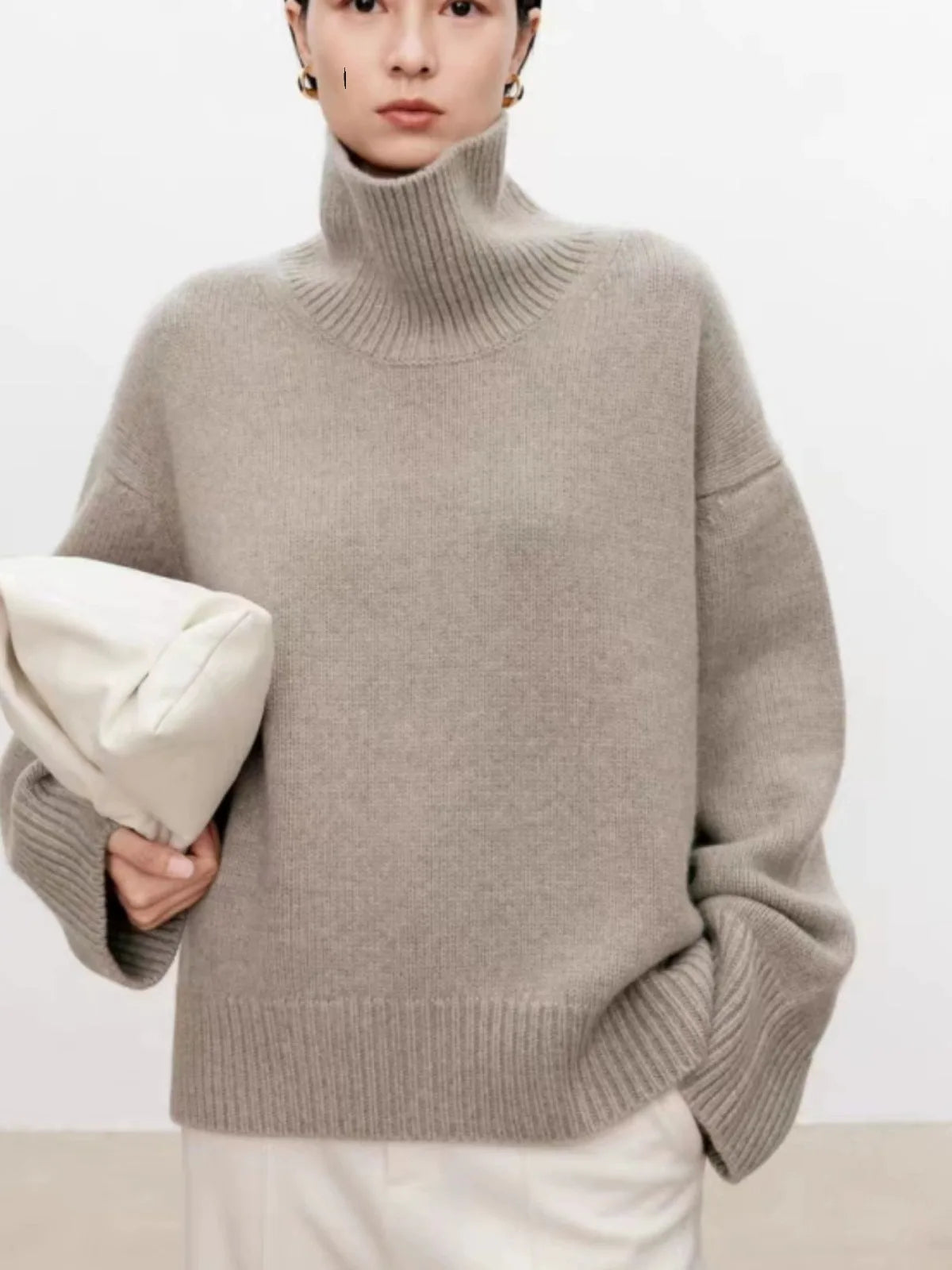 Pull à col roulé haut de gamme en cachemire doux et ciré, 100 % cachemire, ample et épais, sur une base en laine