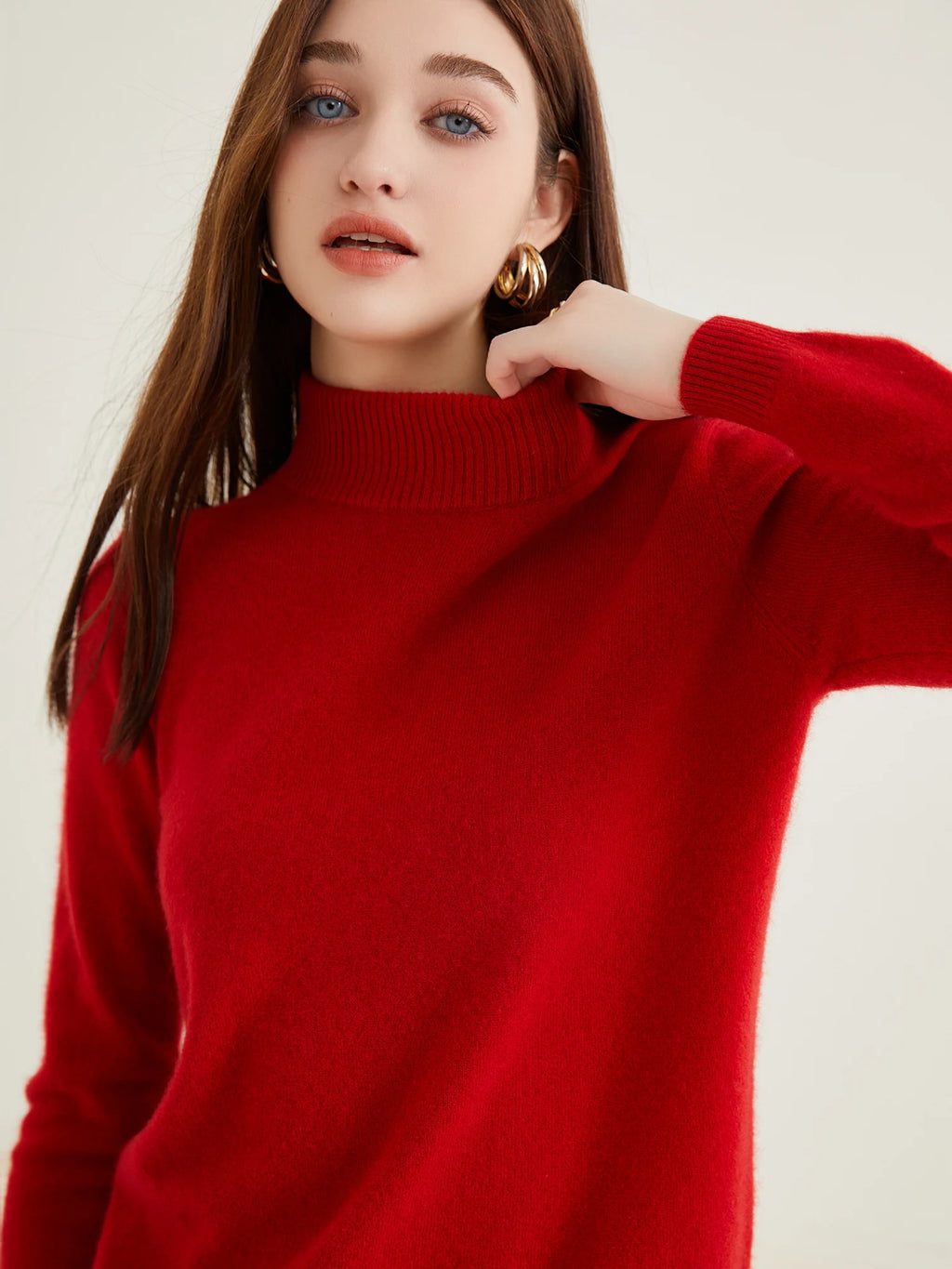 Pull col roulé 100 % cachemire pour femme, pull en maille cachemire et laine, haut tricoté, manches longues