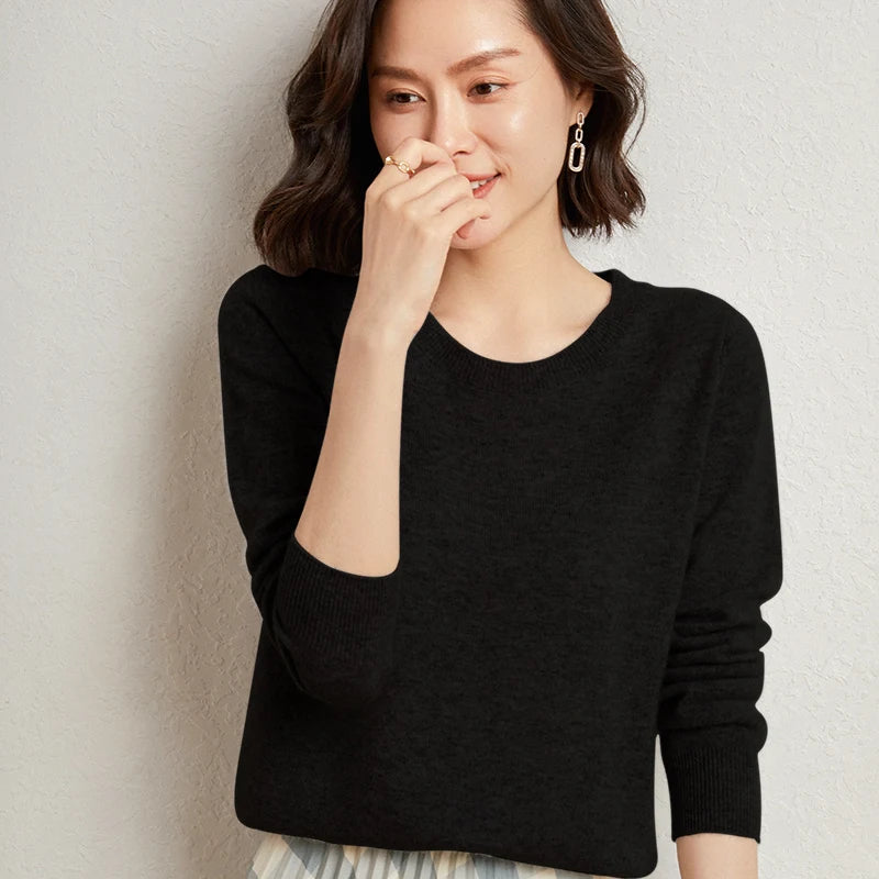 Pull 100% cachemire pur automne/hiver, nouveau haut décontracté en maille à col rond pour femme, pull ample, base de chemisier