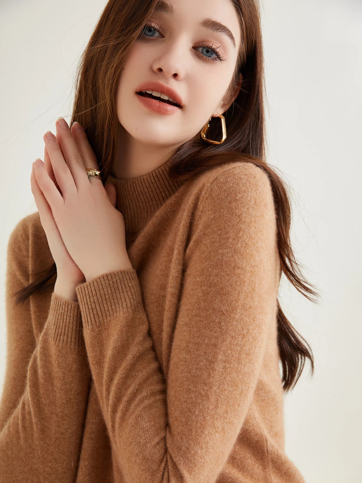Pull col roulé 100 % cachemire pour femme, pull en maille cachemire et laine, haut tricoté, manches longues