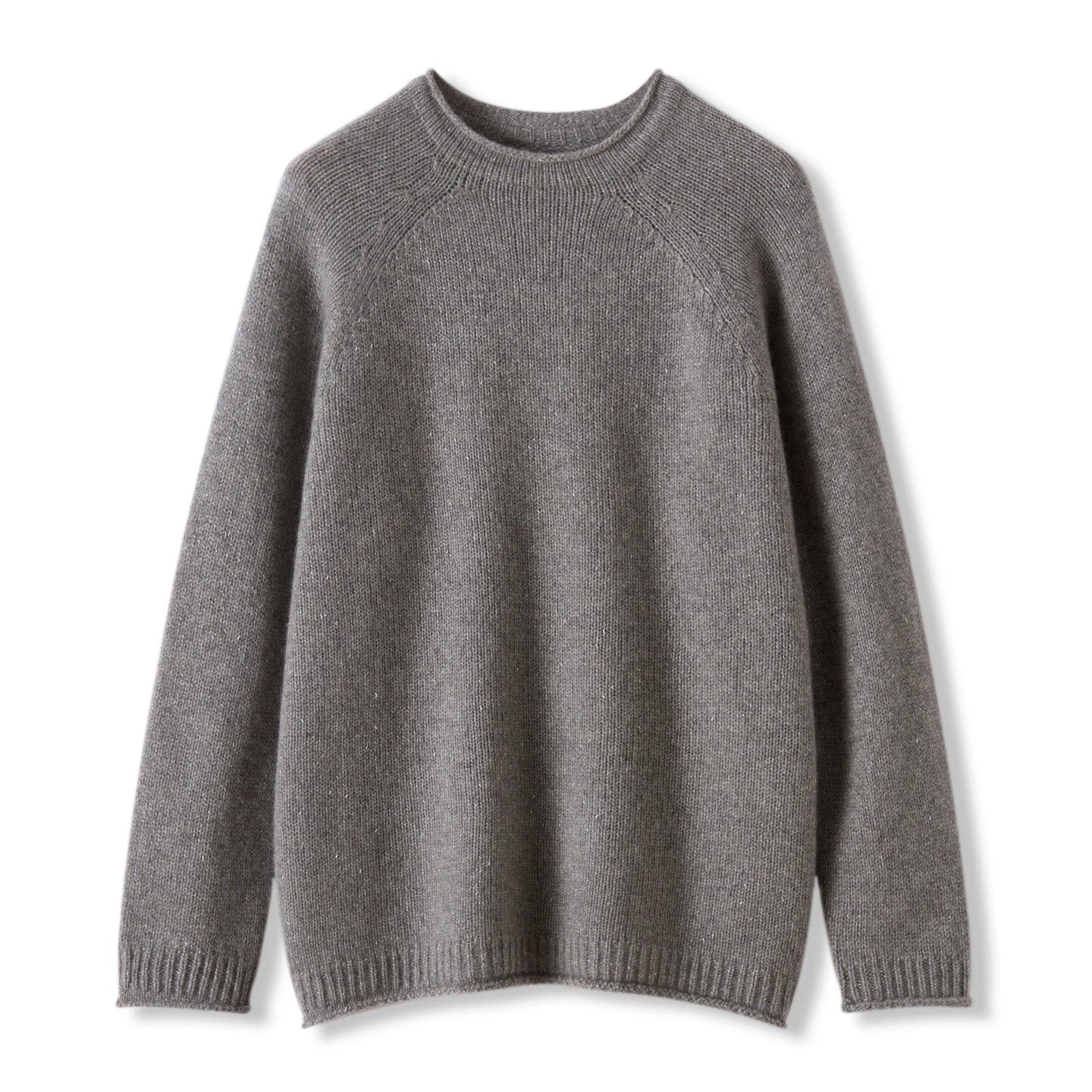 Pull en pur cachemire pour femme, mi-long, ample et décontracté, grand modèle à ourlet retroussé.