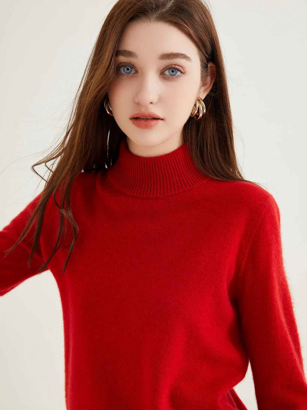 Pull col roulé 100 % cachemire pour femme, pull en maille cachemire et laine, haut tricoté, manches longues