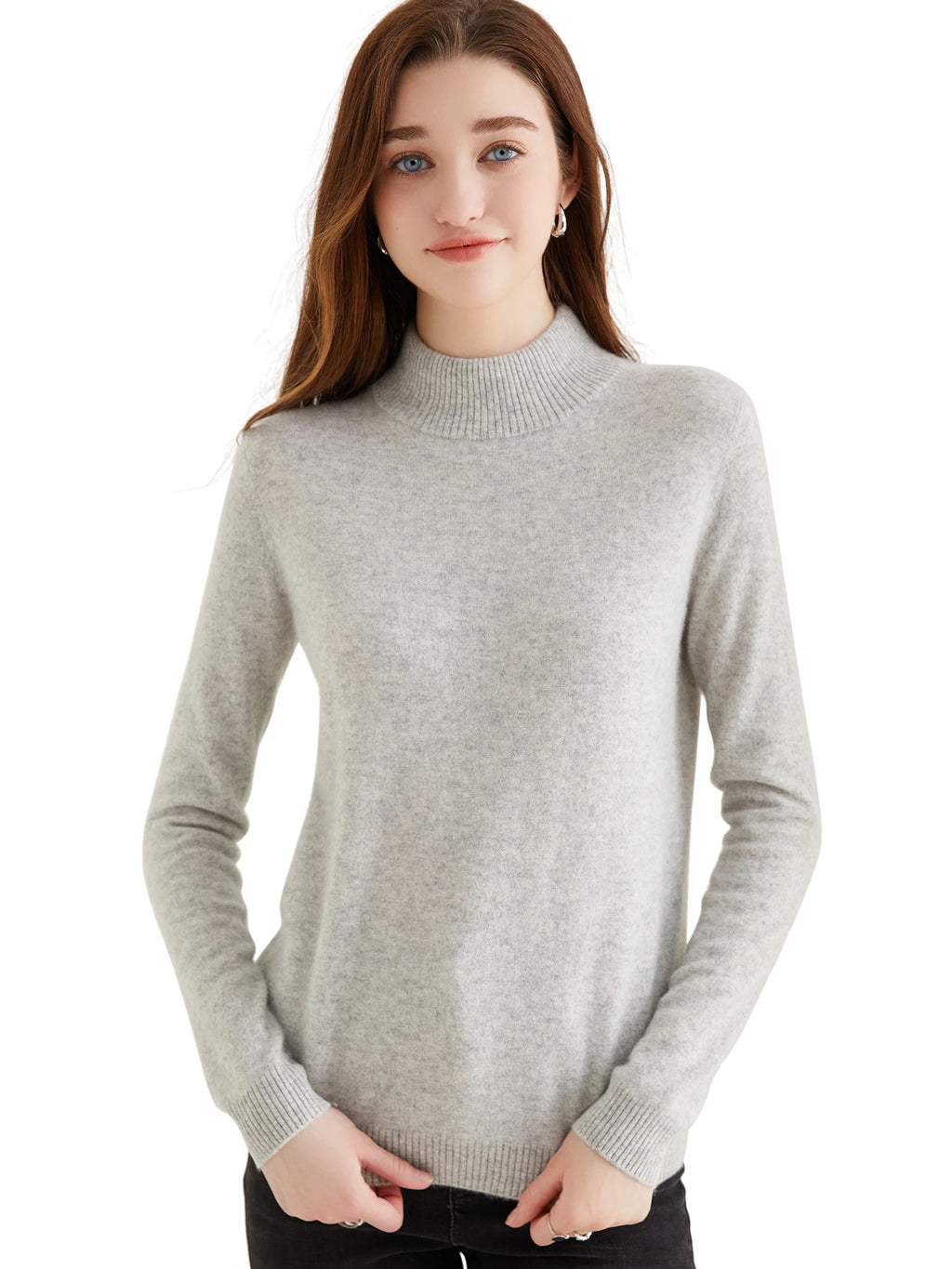 Pull col roulé 100 % cachemire pour femme, pull en maille cachemire et laine, haut tricoté, manches longues