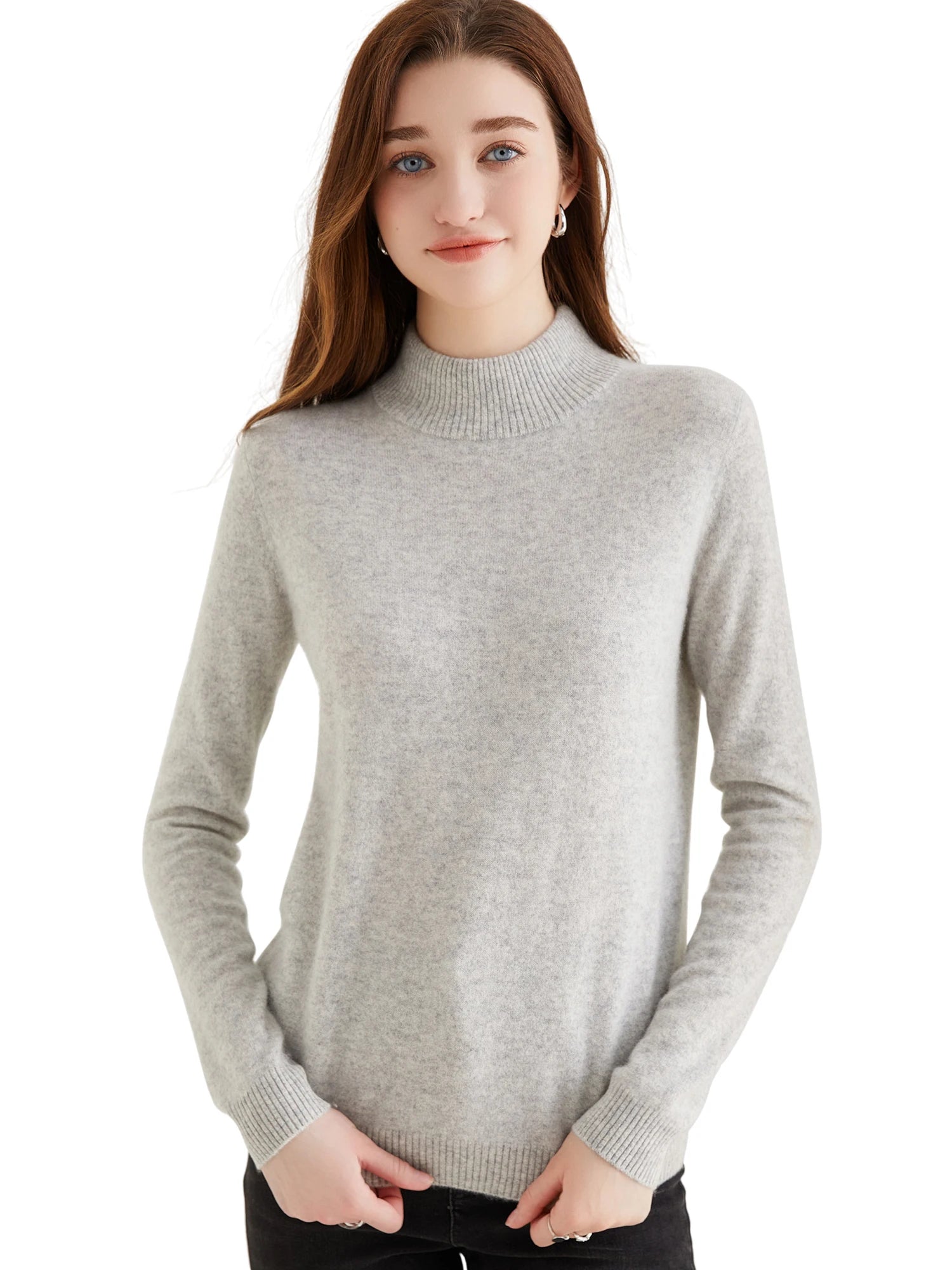 Pull col roulé 100 % cachemire pour femme, pull en maille cachemire et laine, haut tricoté, manches longues