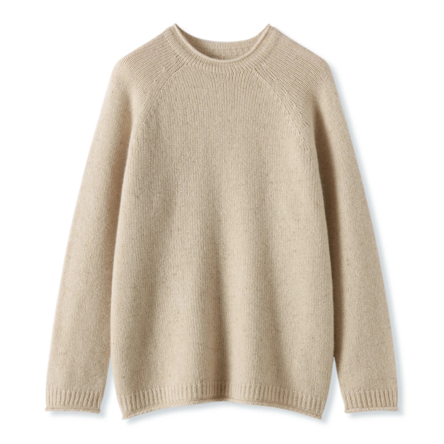 Pull en pur cachemire pour femme, mi-long, ample et décontracté, grand modèle à ourlet retroussé.