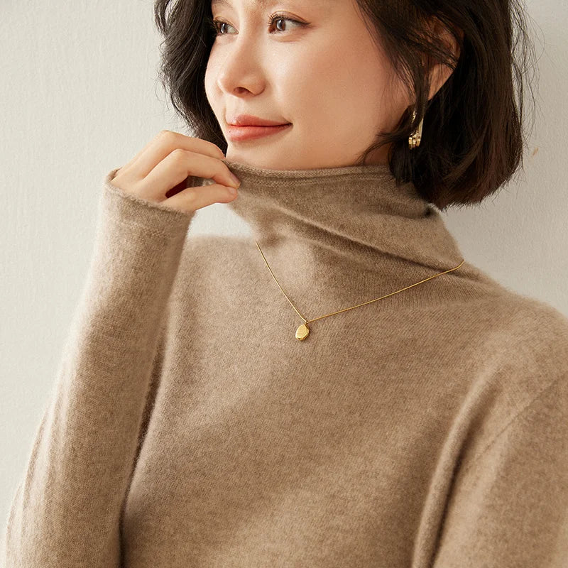 Pull femme 100 % cachemire pur, col roulé, manches longues, chaud et doux, collection automne-hiver 2025. Hauts et vêtements pour femmes
