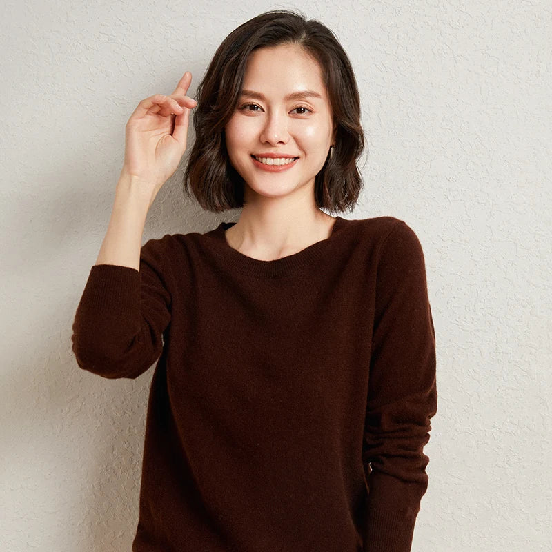 Pull 100% cachemire pur automne/hiver, nouveau haut décontracté en maille à col rond pour femme, pull ample, base de chemisier