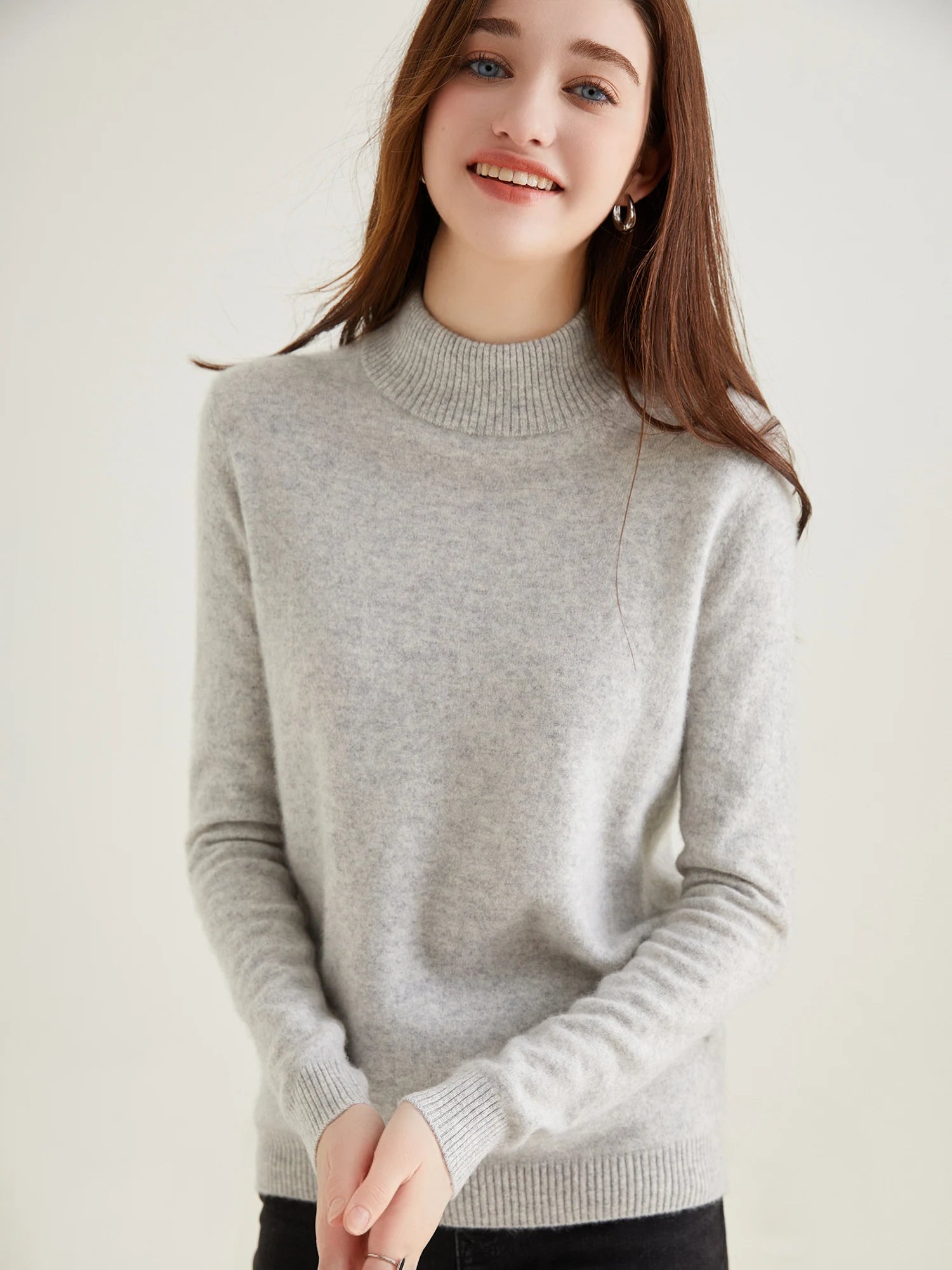 Pull col roulé 100 % cachemire pour femme, pull en maille cachemire et laine, haut tricoté, manches longues