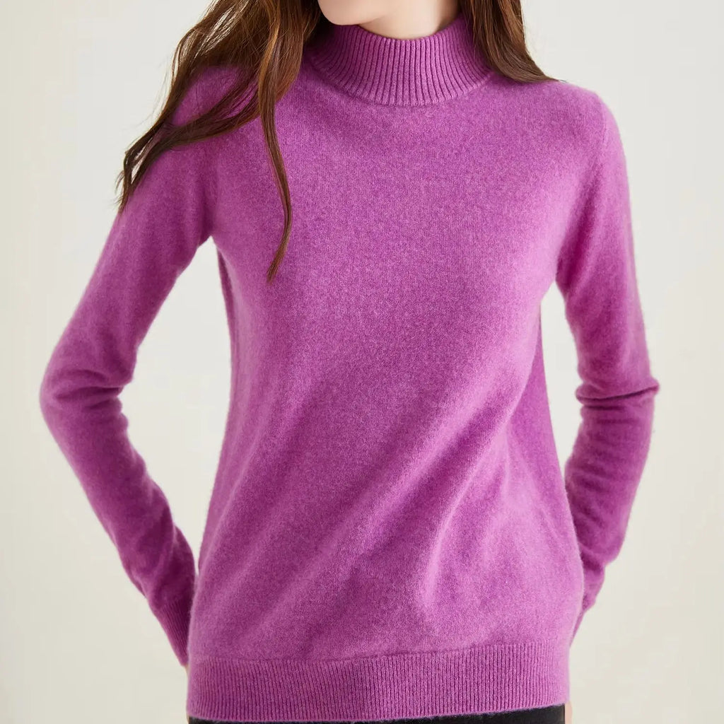 Pull col roulé 100 % cachemire pour femme, pull en maille cachemire et laine, haut tricoté, manches longues