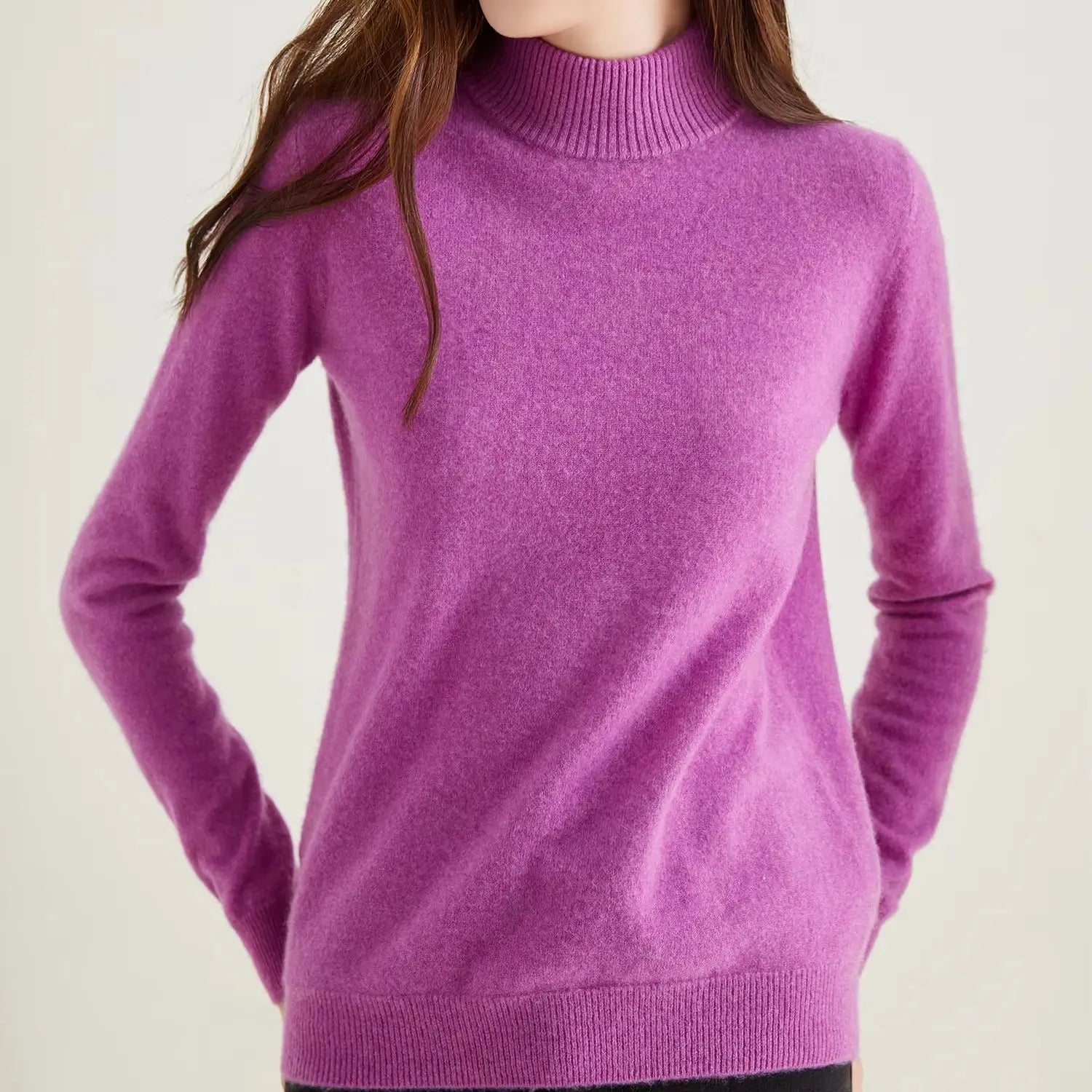 Pull col roulé 100 % cachemire pour femme, pull en maille cachemire et laine, haut tricoté, manches longues
