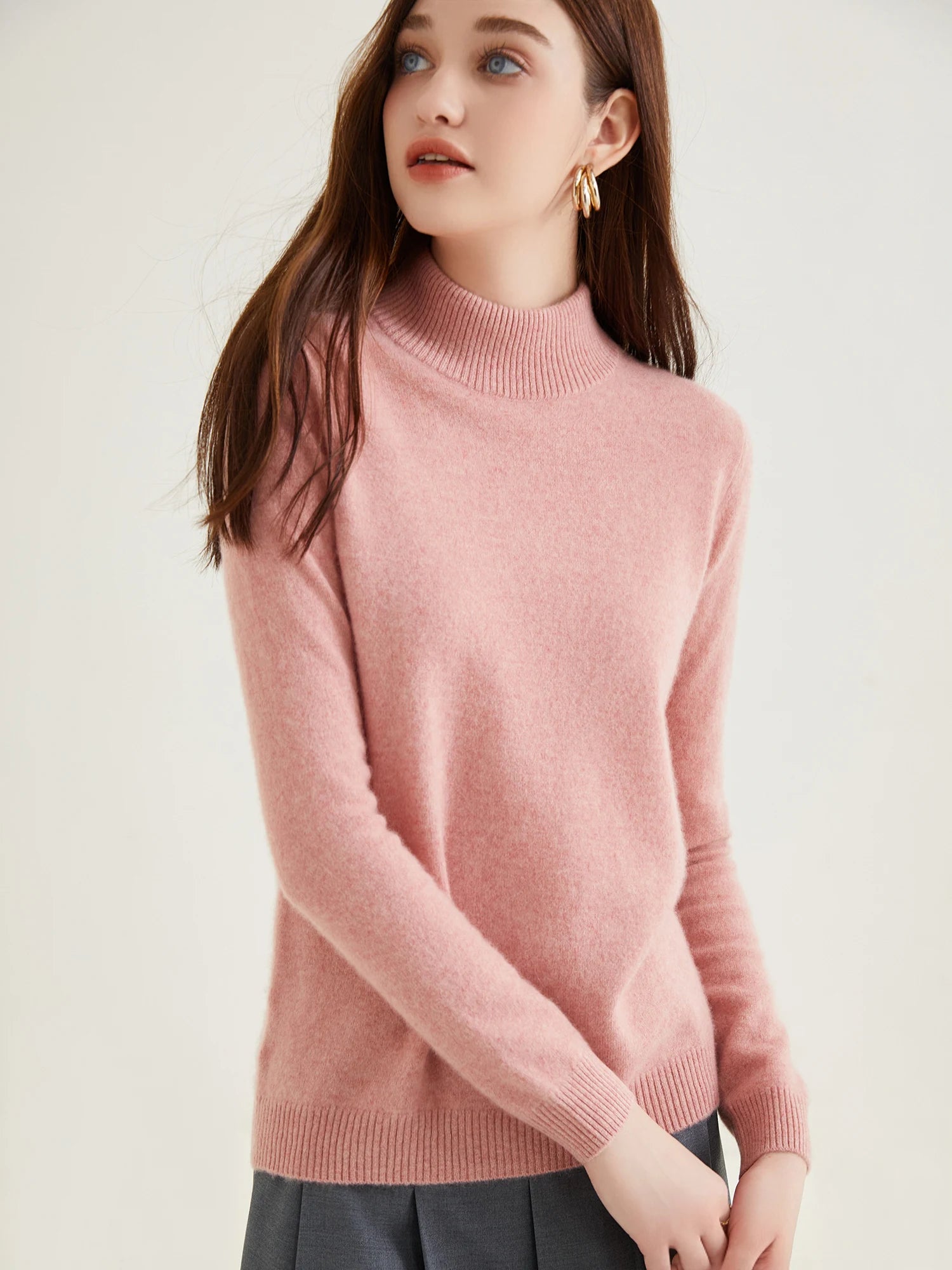 Pull col roulé 100 % cachemire pour femme, pull en maille cachemire et laine, haut tricoté, manches longues