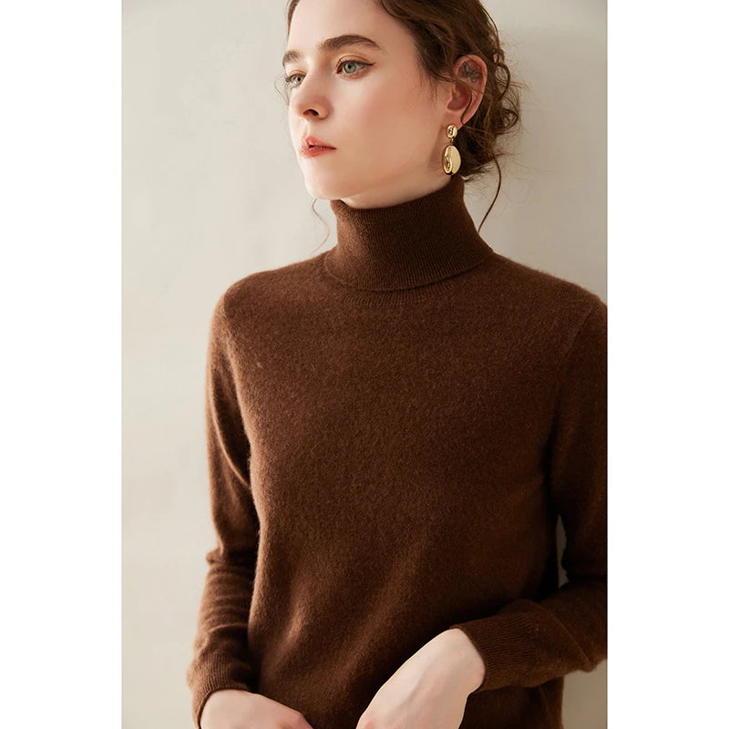 Pull en cachemire pour femme, col roulé, manches longues, 100 % pur cachemire, style coréen.