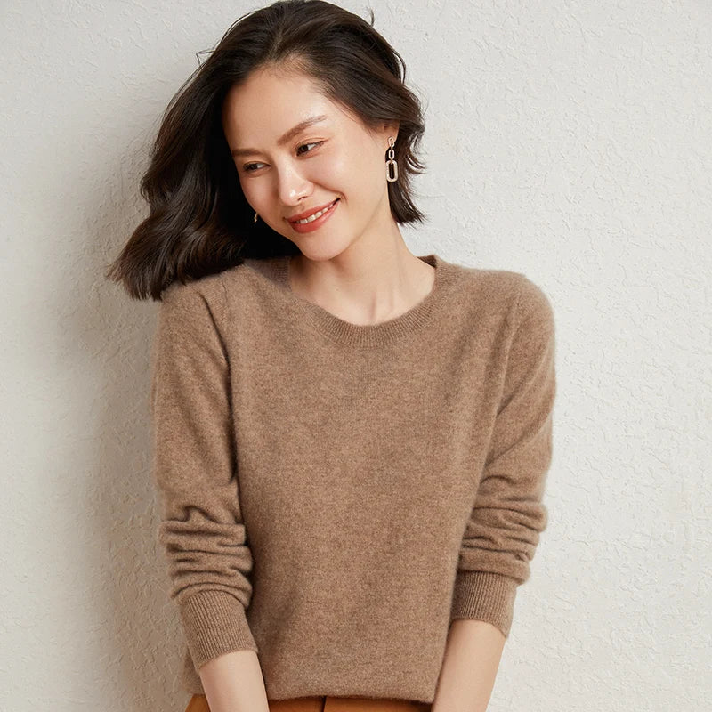 Pull 100% cachemire pur automne/hiver, nouveau haut décontracté en maille à col rond pour femme, pull ample, base de chemisier