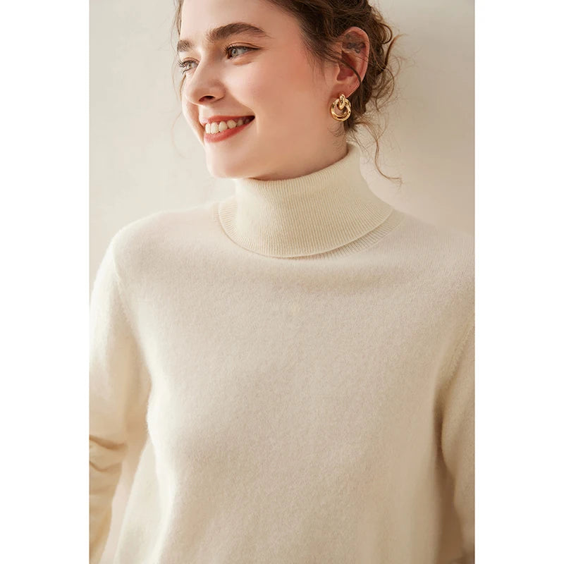 Pull en cachemire pour femme, col roulé, manches longues, 100 % pur cachemire, style coréen.