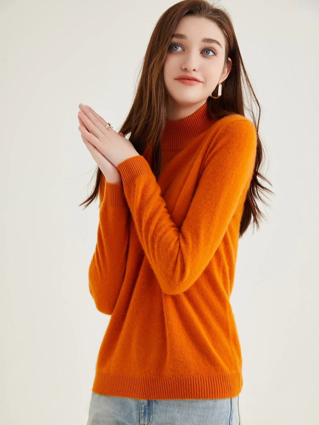 Pull col roulé 100 % cachemire pour femme, pull en maille cachemire et laine, haut tricoté, manches longues