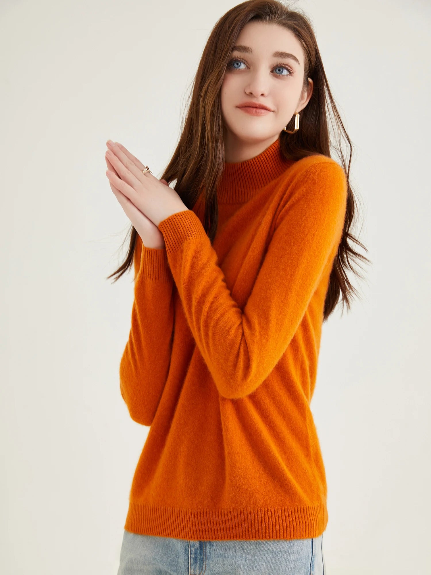 Pull col roulé 100 % cachemire pour femme, pull en maille cachemire et laine, haut tricoté, manches longues