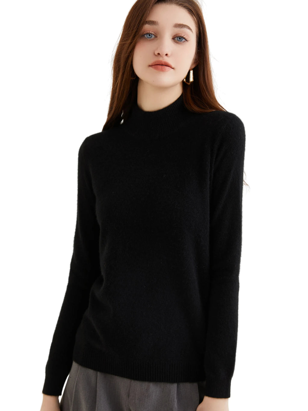 Pull col roulé 100 % cachemire pour femme, pull en maille cachemire et laine, haut tricoté, manches longues