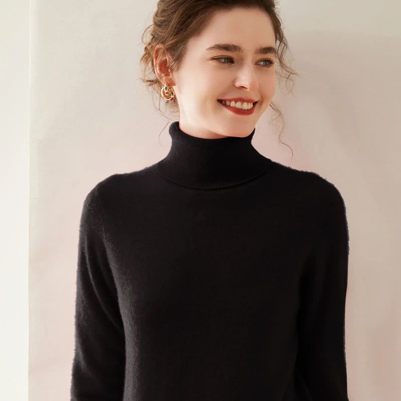 Pull en cachemire pour femme, col roulé, manches longues, 100 % pur cachemire, style coréen.