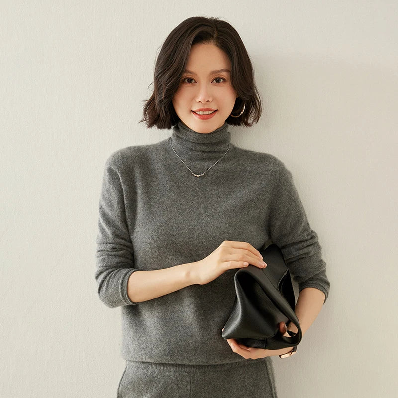 Pull femme 100 % cachemire pur, col roulé, manches longues, chaud et doux, collection automne-hiver 2025. Hauts et vêtements pour femmes