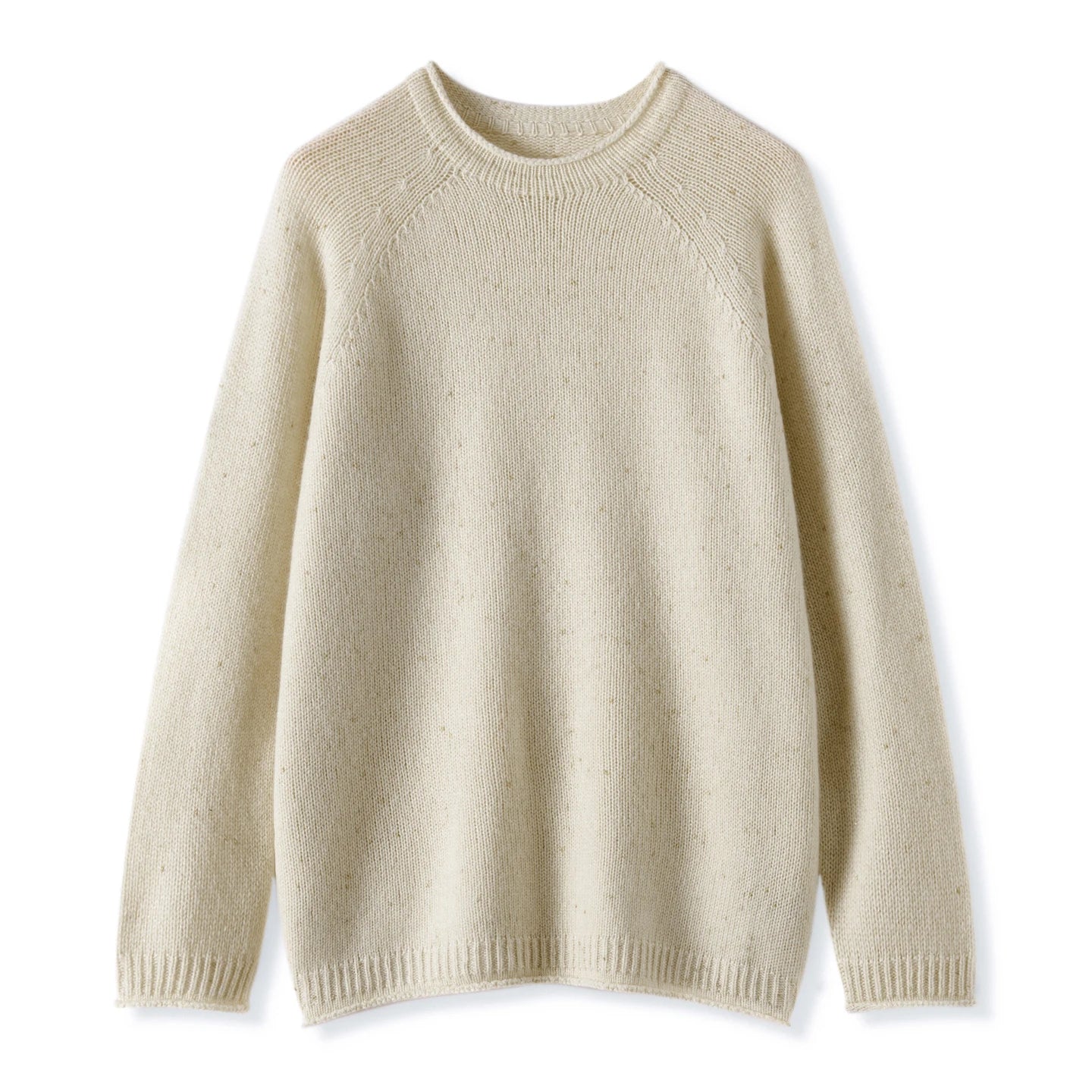 Pull en pur cachemire pour femme, mi-long, ample et décontracté, grand modèle à ourlet retroussé.