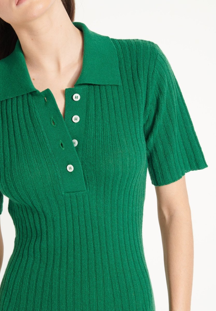 Women's emerald green oversized cashmere polo dress - AVA 17