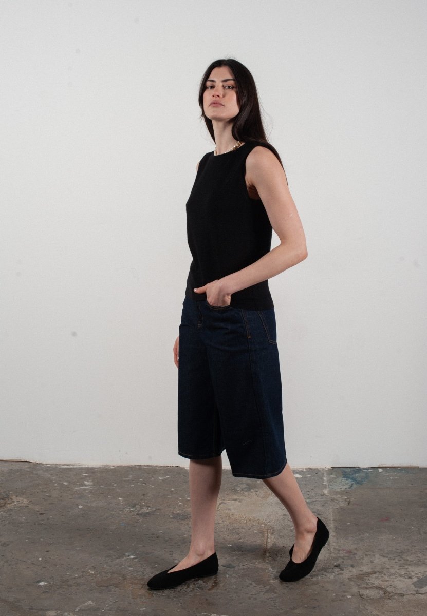 Débardeur col rond femme en cachemire et laine ultrafin noir - FRIDA 1