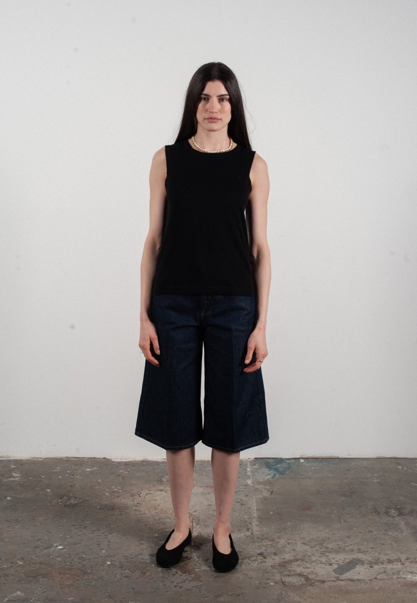 Débardeur col rond femme en cachemire et laine ultrafin noir - FRIDA 1