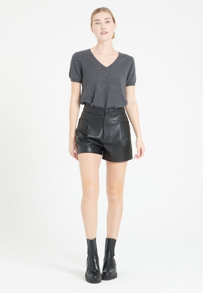 Women's V-neck cashmere t-shirt in charcoal gray - LILLY 14