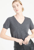 Women's V-neck cashmere t-shirt in charcoal gray - LILLY 14