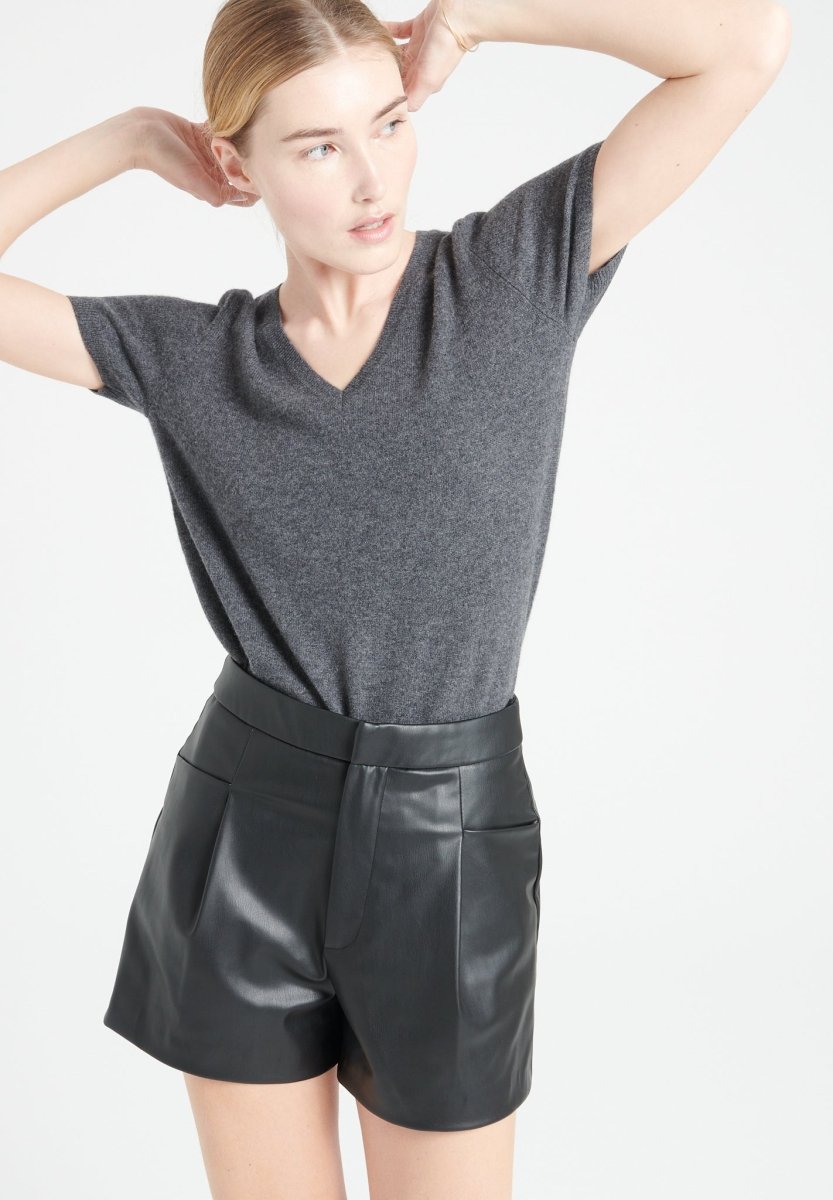 Women's V-neck cashmere t-shirt in charcoal gray - LILLY 14