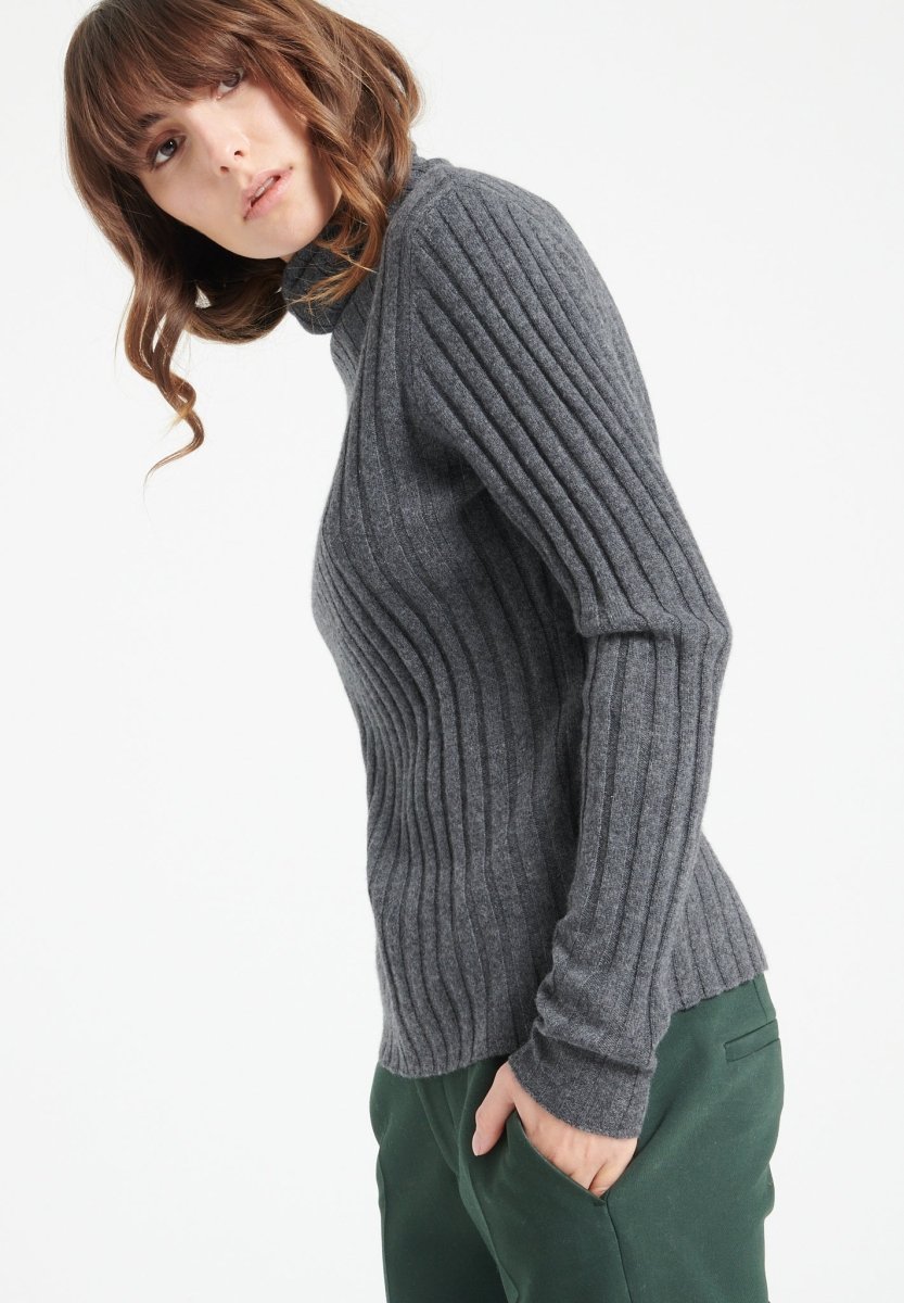 Women's Anthracite Grey Cashmere Turtleneck Sweater - LILLY 15