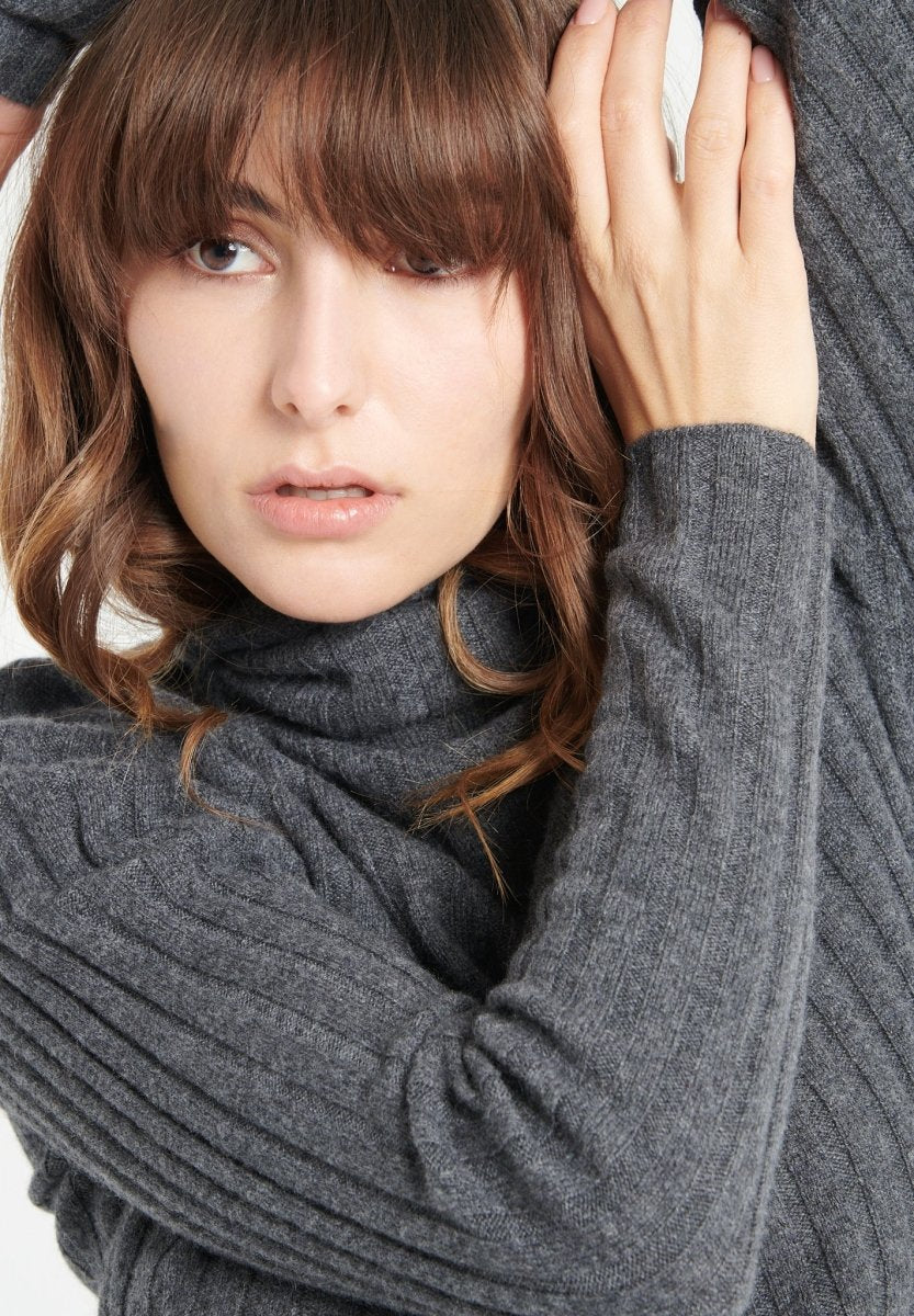 Women's Anthracite Grey Cashmere Turtleneck Sweater - LILLY 15