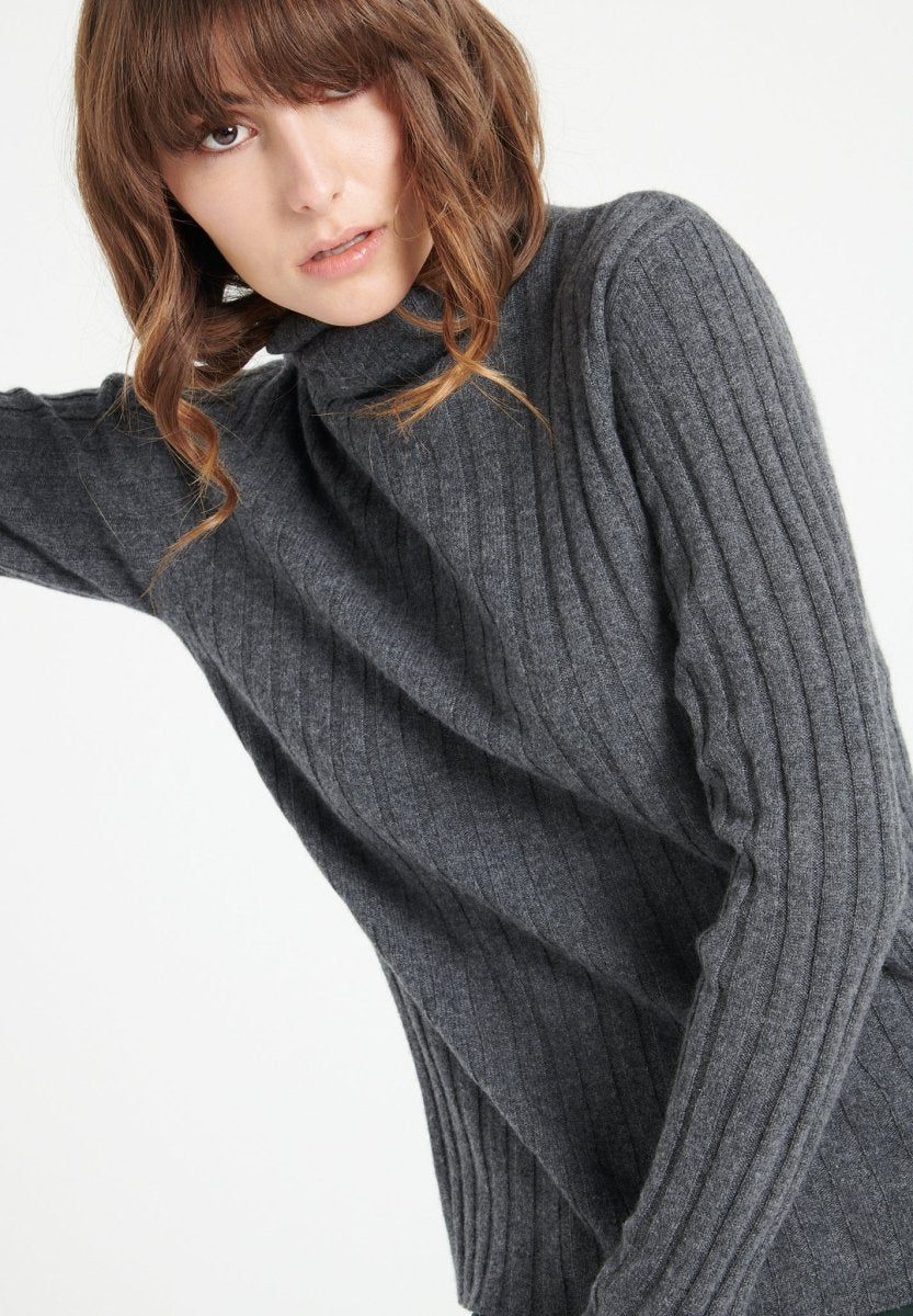 Women's Anthracite Grey Cashmere Turtleneck Sweater - LILLY 15