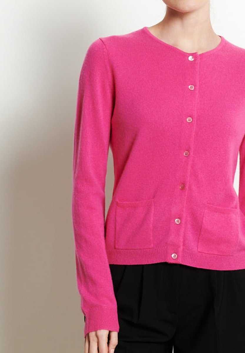 Cardigan col rond femme en cachemire rose indien - LILLY 4B