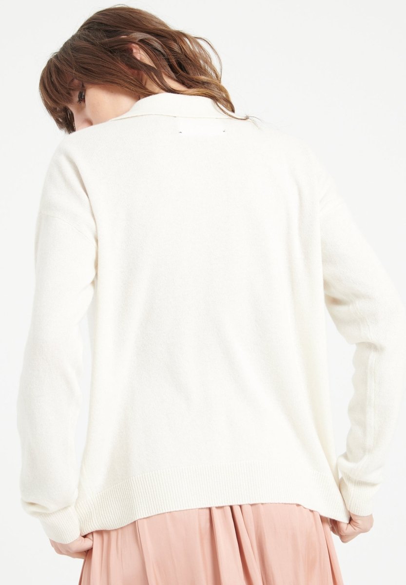 Polo manches longues femme en cachemire blanc écru - MIA 3
